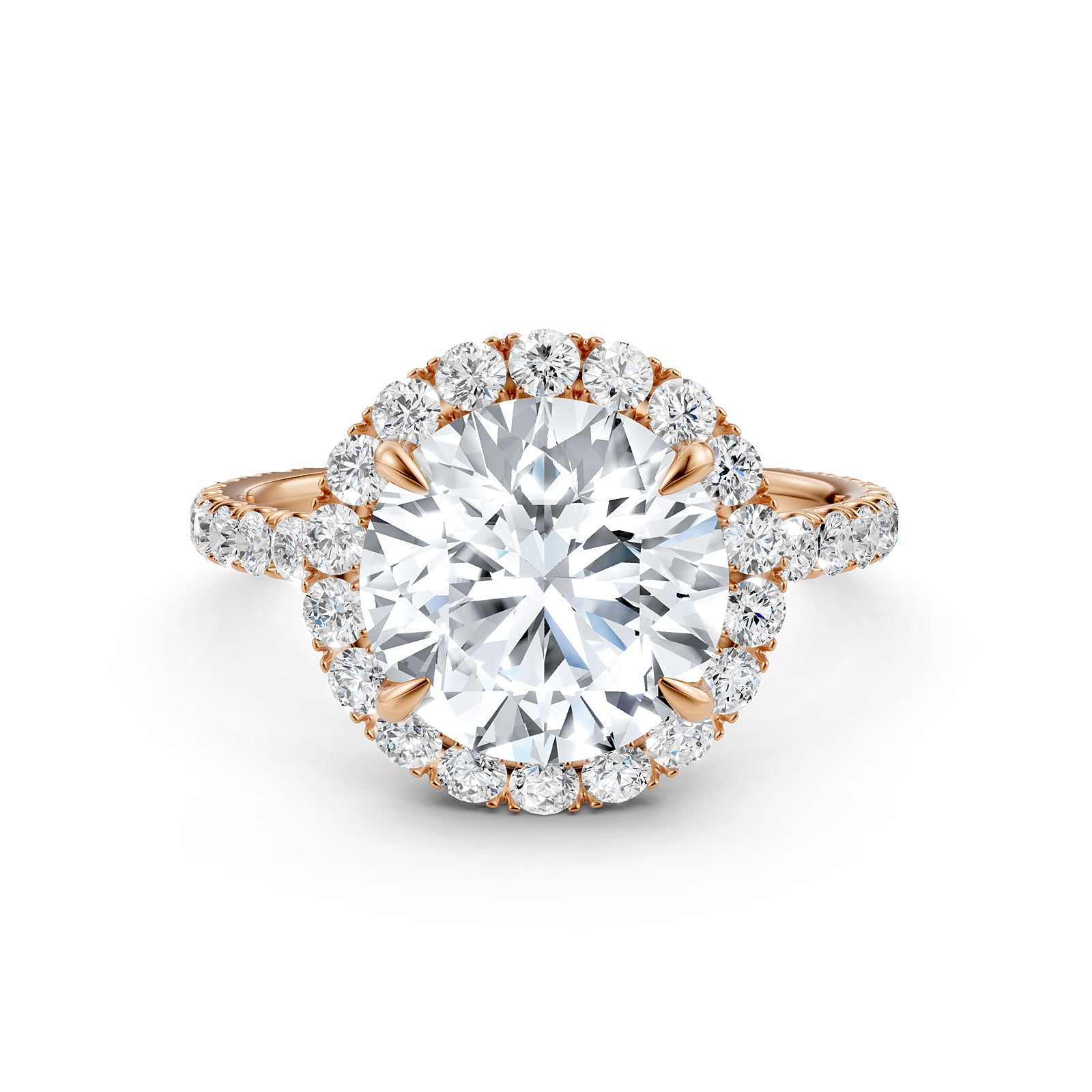 French Pave Set Halo Lab Grown Diamond Engagement Ring 2.59 Ctw.